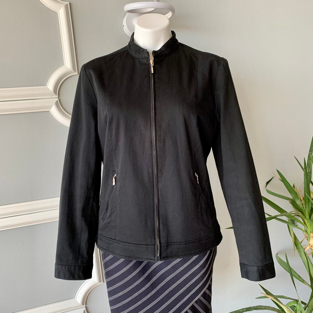Ann Taylor Mock Neck Stretch Bomber Jacket in Black Size Large